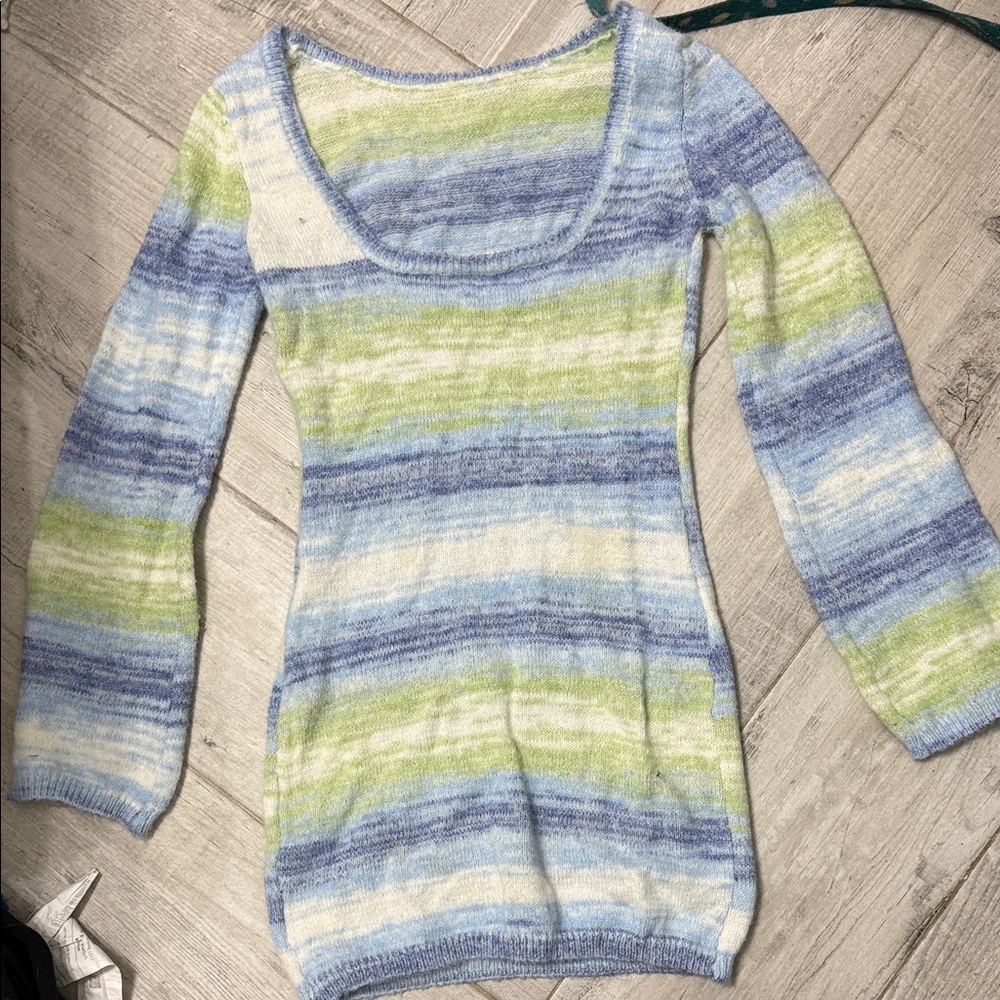Striped Blue and Green Women's Sweater - Picture 1 of 1